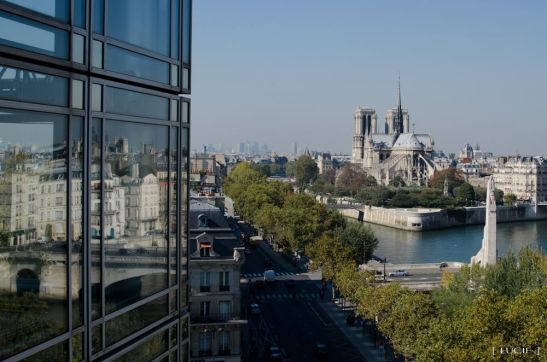 church of Notre Dame de Paris seen from the Arab World Institute funded by France, symbol of a crime against humanity